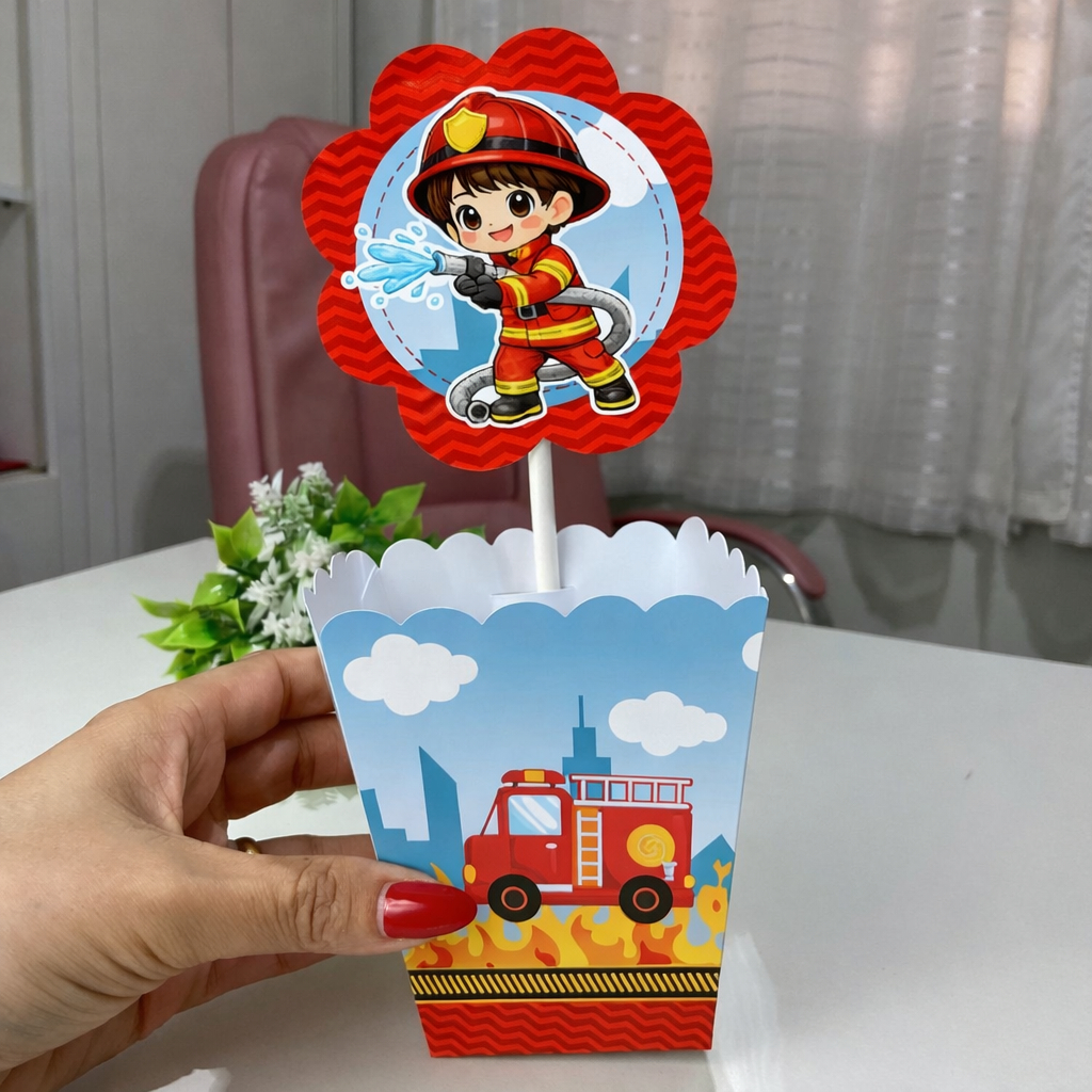 Centro de mesa cachepot bombeiro( PEGUE E MONTE )Cachepot bombeiros lembrancinha de aniversário