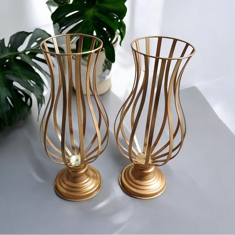 Detalhes do kit 2 vaso decorativo taça metal 45cm altura design elegante