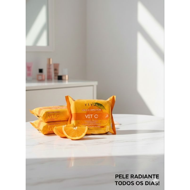 combo com 3 pacotes de lenços facial com vitamina c vivai pele radiante