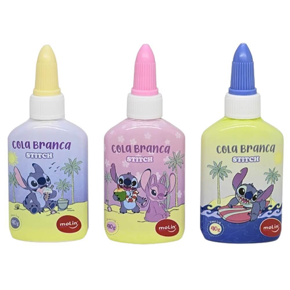 Kit 3 und Cola Líquida Branca Stitch Disney 40gr Escolar | MOLIN em Oferta na Shopee