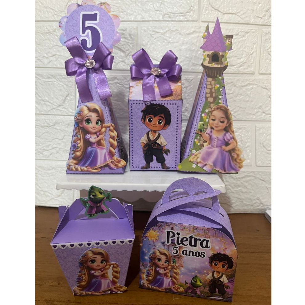 KIT FESTA RAPUNZEL ENROLADOS/CAIXINHAS PERSONALIZADAS LEMBRANCINHA ANIVERSÁRIO MIMO PEGUE MONTE RAPUNZEL ENROLADOS