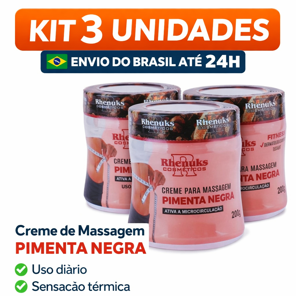 Creme Redutor de Medidas Pimenta Negra 200g – Ativador da Circulação, Firmador e Anticelulite