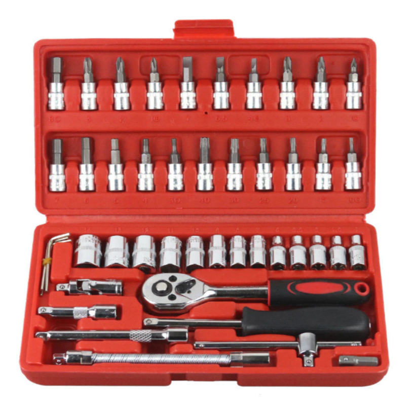 Ferramentas 46 Peças Jogo De Soquetes Chave Catraca Reversível Com Maleta Jogo Completo