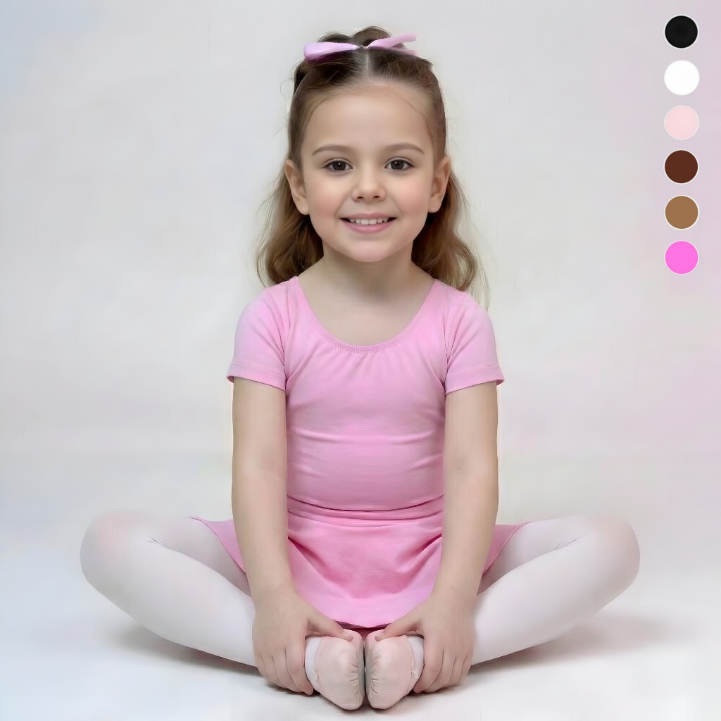 Conjunto Infantil Menina Body Manga Curta + Saia Godê Rodada para Ballet Dança (2 a 10 Anos)