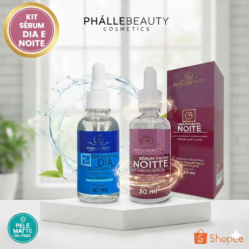 Kit Sérum Facial Dia e Noite PhálleBeauty – Controle de Oleosidade, Antiacne e Skincare Completo