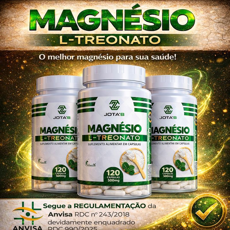 Magnésio L-Treonato Cápsulas 500mg | Saúde Cerebral e Cognitiva | Melhor Memória e Concentração