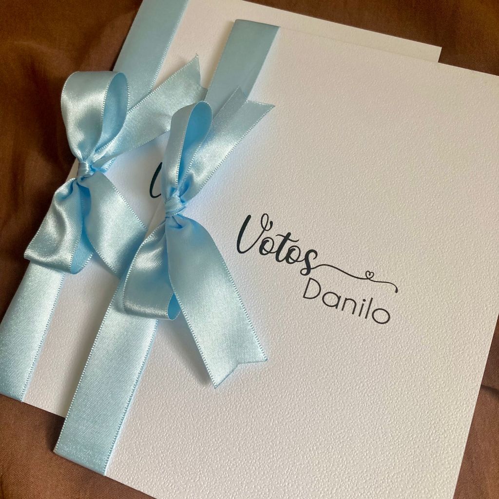 Caderno de Votos Casamento Personalizado Nome Noiva Noivo Data de Casamento Fita Cetim Azul Serenity