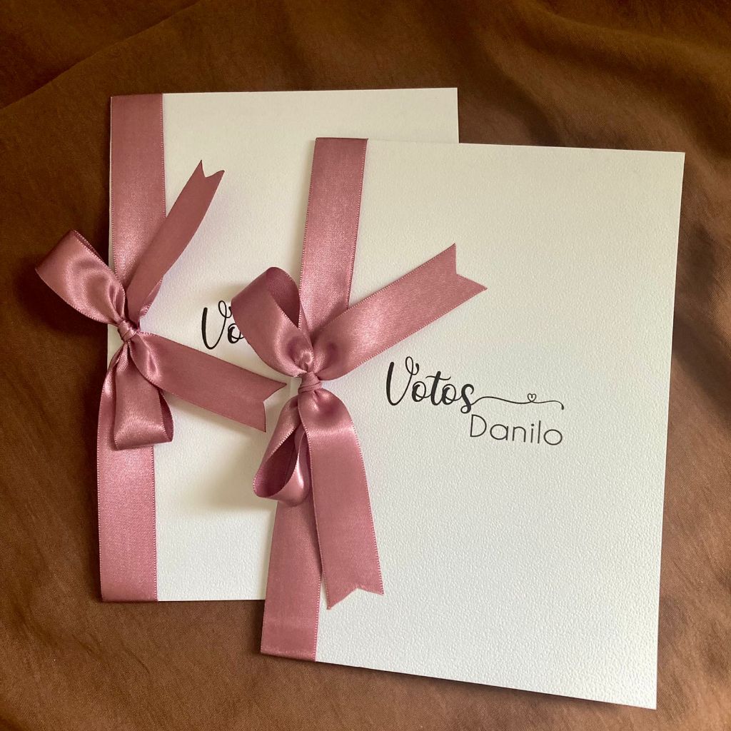 Votos De Casamento Caderno Personalizado Noiva Noivo e Data Fita Cetim Na Cor Rosé