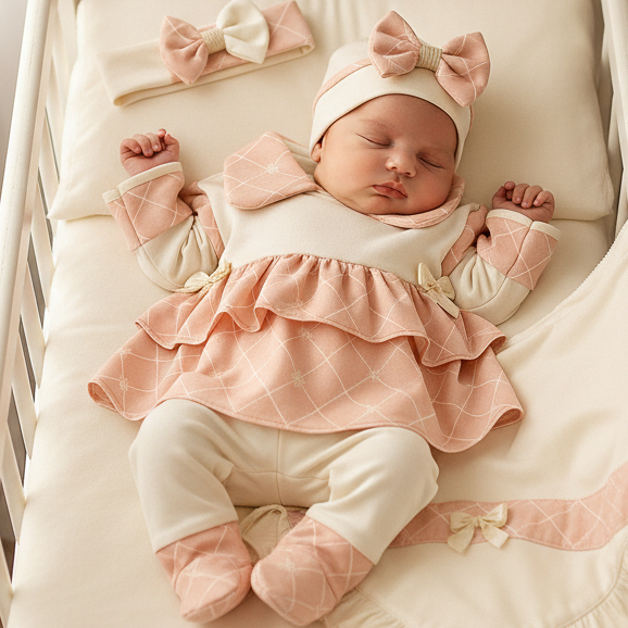 Saída de Maternidade Menina Luxo 5 Peças 100% Algodão Antialérgico em Oferta na Shopee