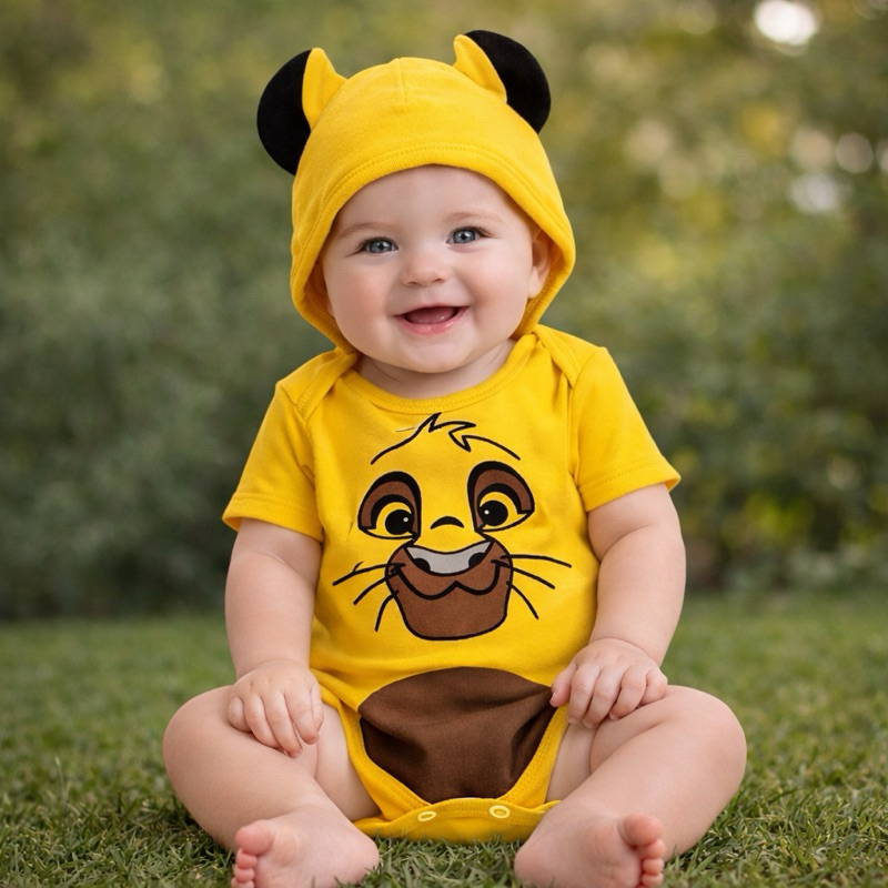 Body Bebê Simba Rei Leão + Touquinha Boina | Fantasia Leãozinho para Mesversário e Ensaio