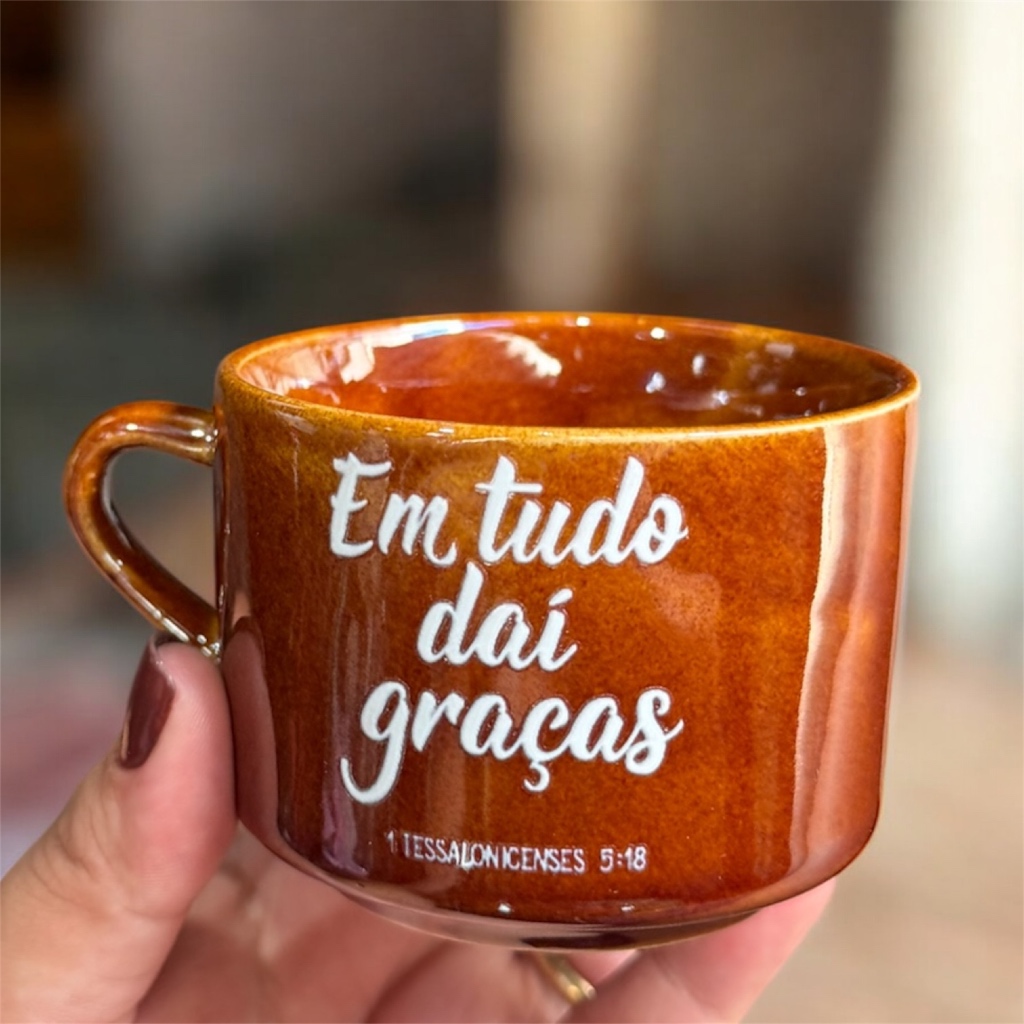 Caneca Com Frase Motivacional Religiosa Em Tudo Daí Graças Xícara Lembrança Evangelica Catolica