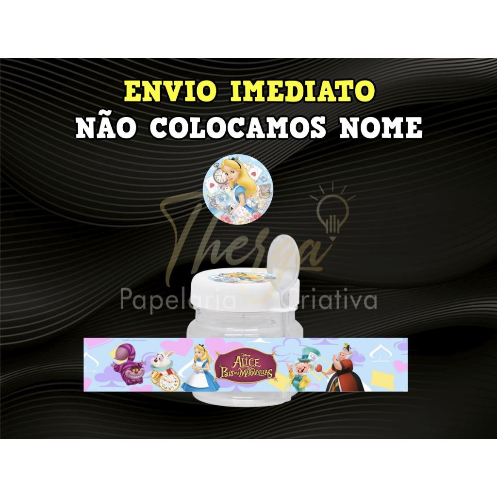 Rótulo Adesivo + adesivo tampa potinho 40gr. (mini nutella) - Alice no País das Maravilhas