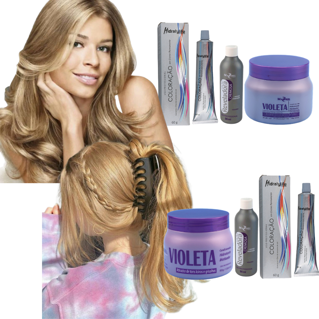 Kit Completo Tinta Mairibel 9.0 Loiro Muito Claro + Ox + Matizador Violeta