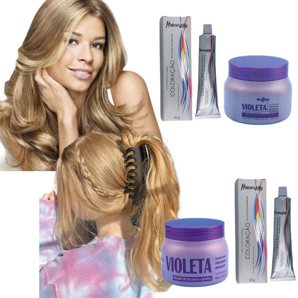 Kit Tinta de Cabelo Mairibel 9.0 Loiro Muito Claro + Matizador Violeta 250g ou 500g