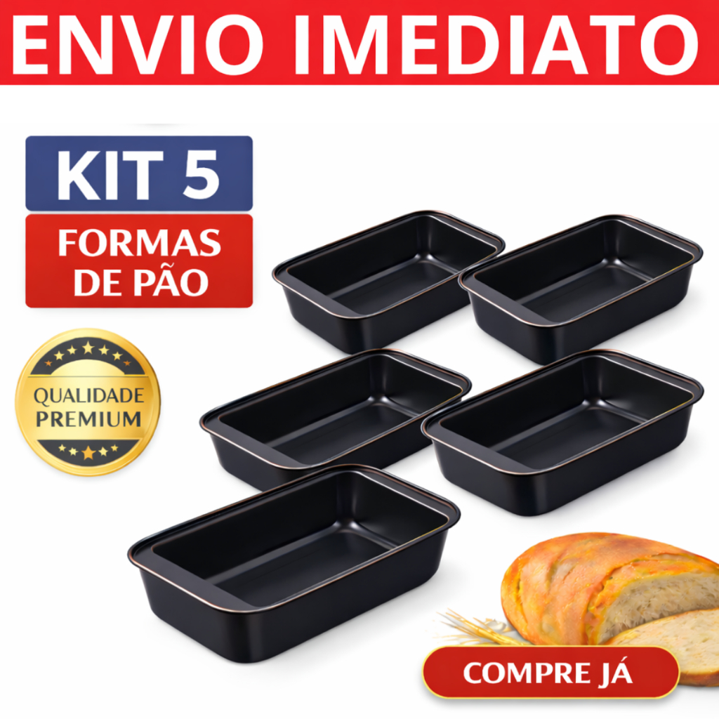 Forma Assadeira De Pão Bolo Inglês Grande Caseiro Retangular Cuca Aço Carbono Teflon Kit com 1,2,3,4,5