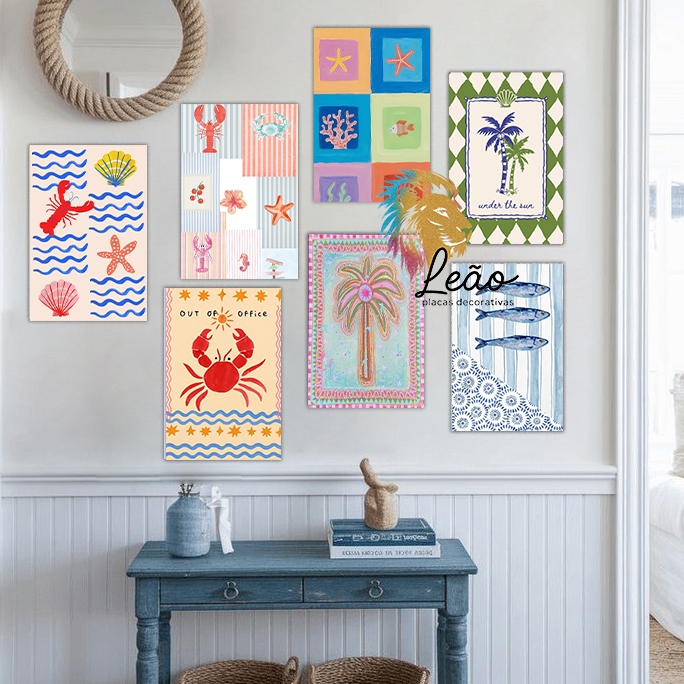 Quadros Decorativos Casa de Praia – Decoração Praiana concha imagens peixe Casa de Veraneio Aluguel Temporada - 20x30cm