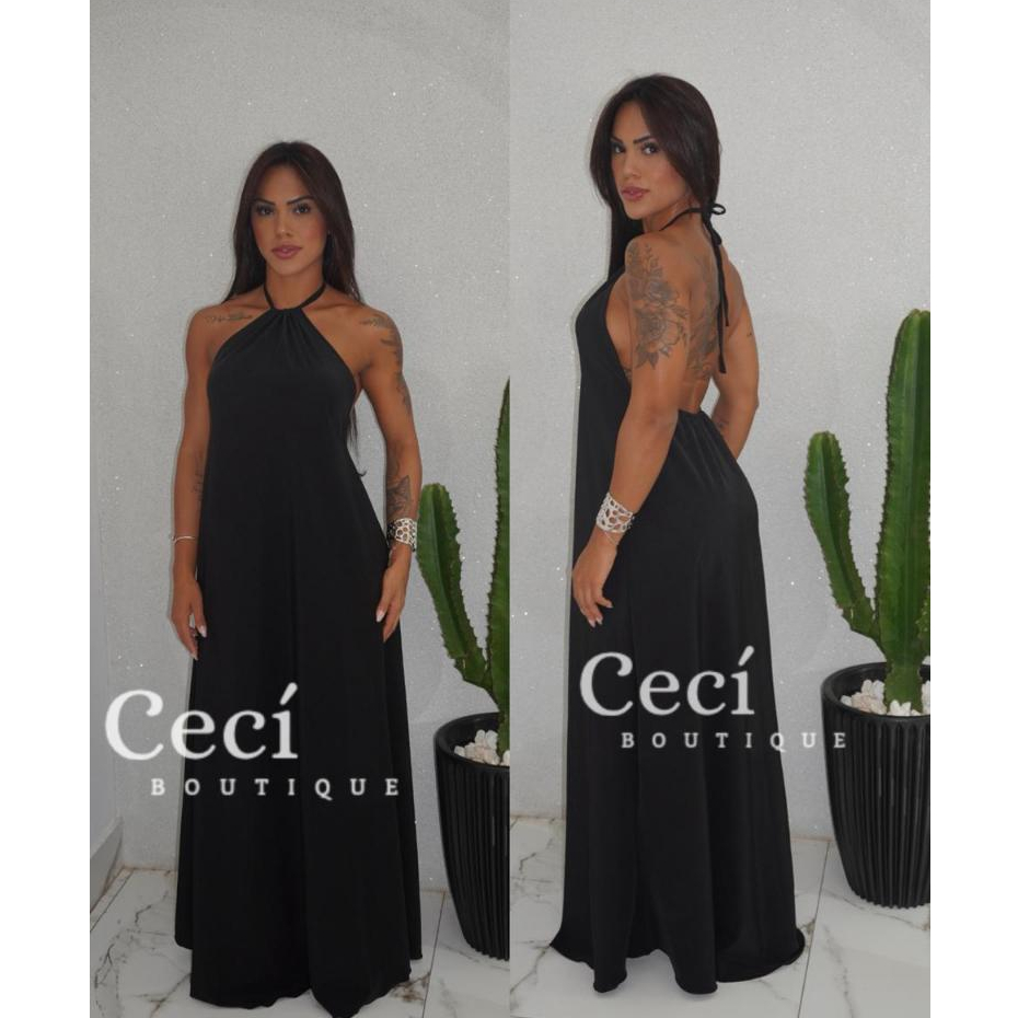 Vestido Longo Solto Feminino Alcinha Frente Única Festa costa nua