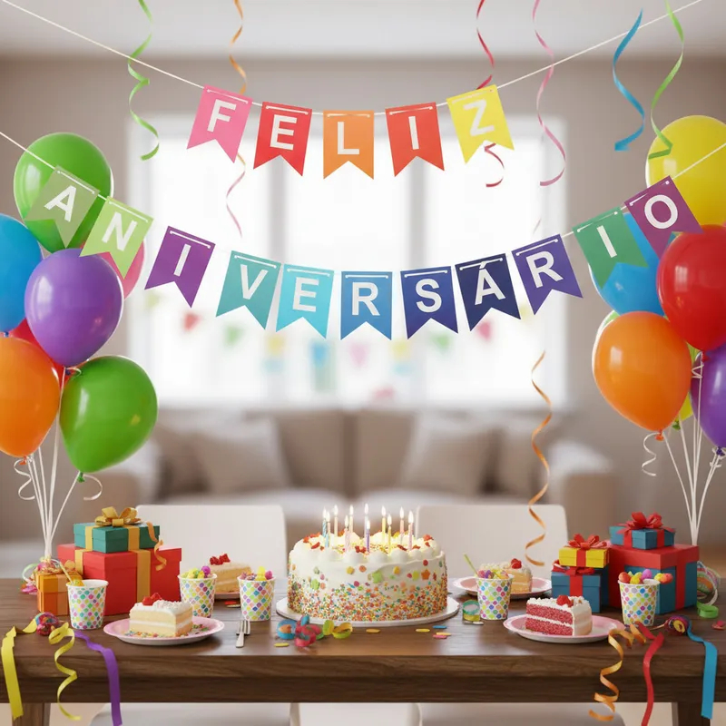 Faixa Especial Feliz Aniversário com Bandeirinhas Coloridas