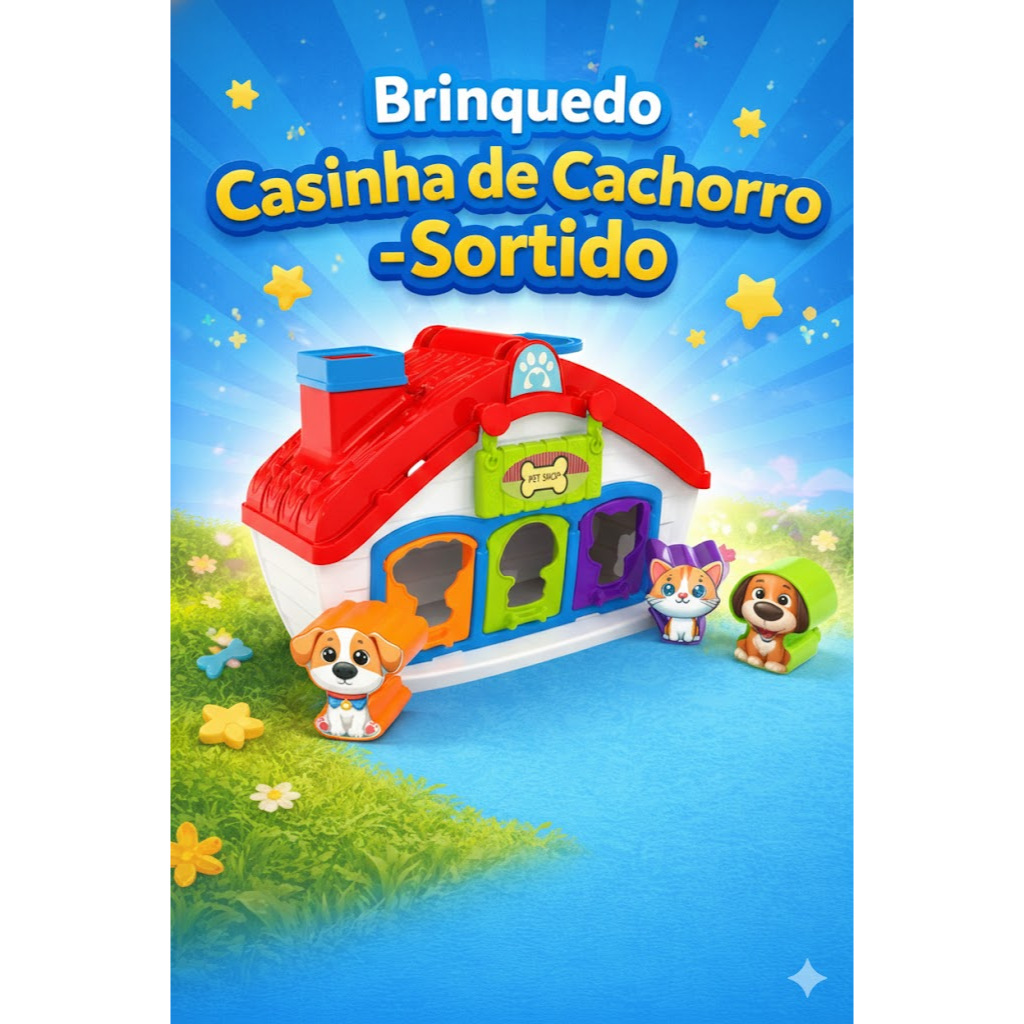 Casinha Didática Pet Shop com Formas de Animais Brinquedo Educativo com 3 Peças Encaixáveis Bebês