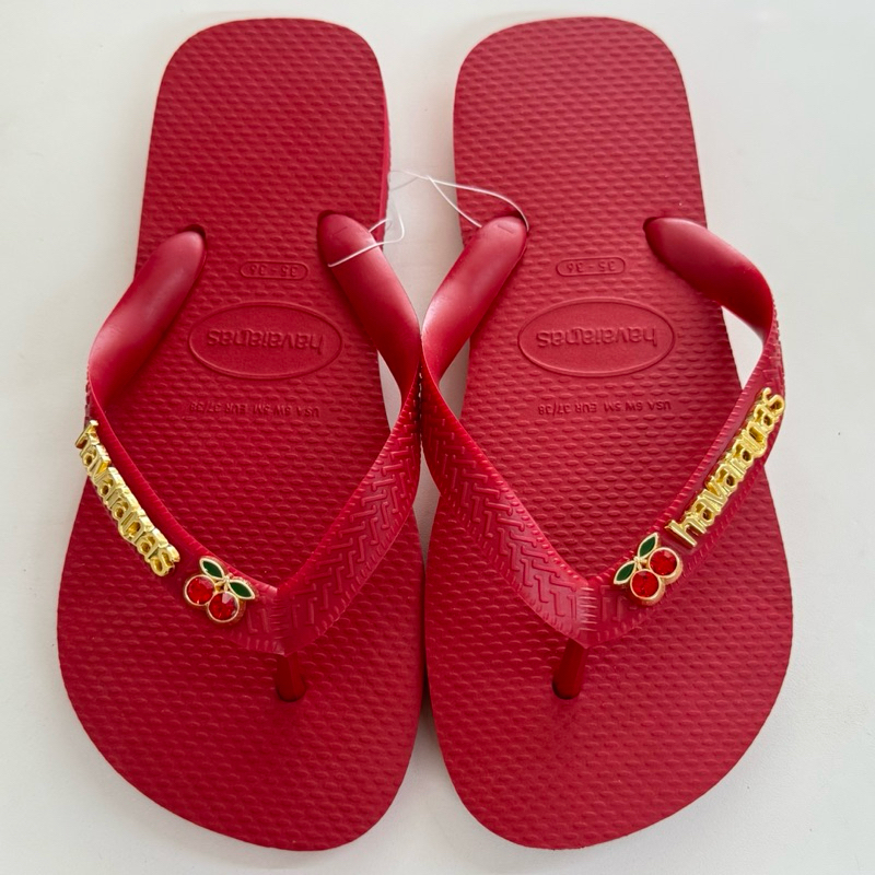Chinelo Havaianas Top Vermelho com pingentes Cerejas placa Dourada 33/34 ao 45/46 Original ®️ em Oferta na Shopee