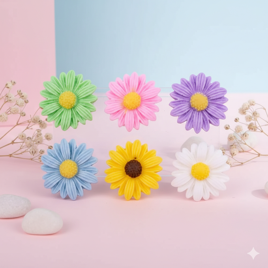 Kit Apliques Sortidos Girassol 20mm de Resina Colorido Mini Flor para Artesanato e Laços