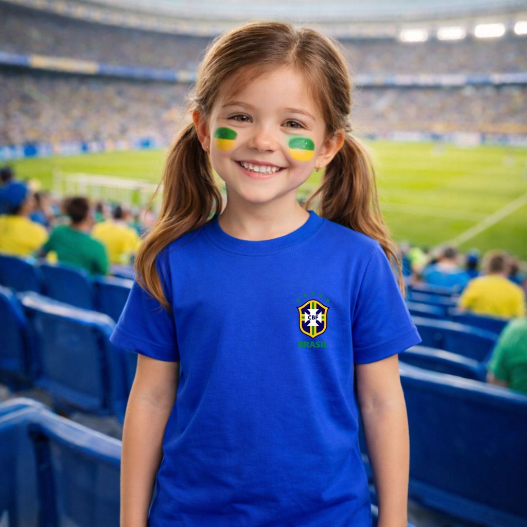 Camiseta Unissex Infantil Com Bandeira do Brasil 100% Algodão