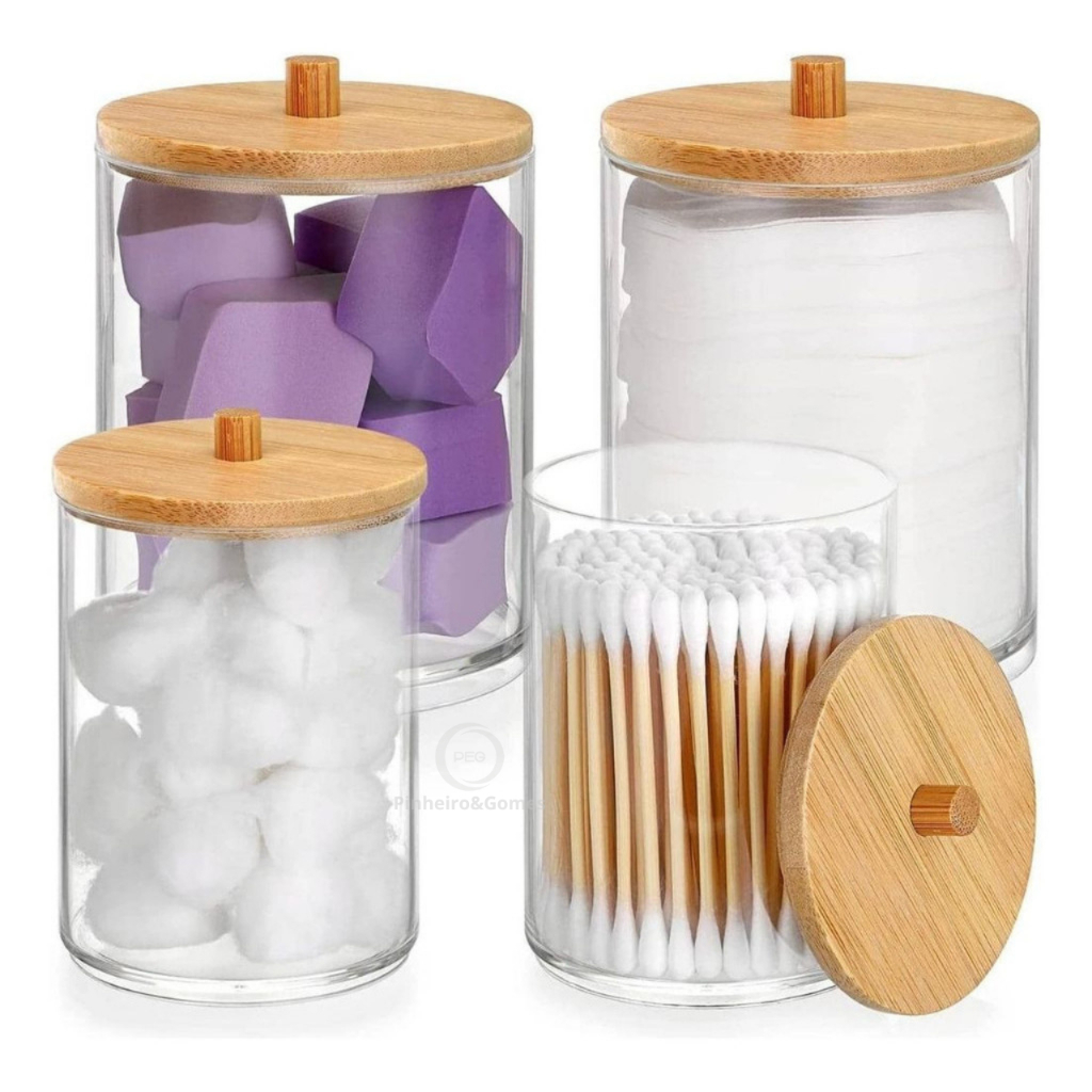 Porta Cotonetes Algodão E Temperos Com Tampa De Bambu Acrílico Porta Condimentos Organizador em Oferta na Shopee