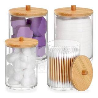 Porta Cotonetes Algodão E Temperos Com Tampa De Bambu Acrílico Porta Condimentos Organizador em Oferta na Shopee