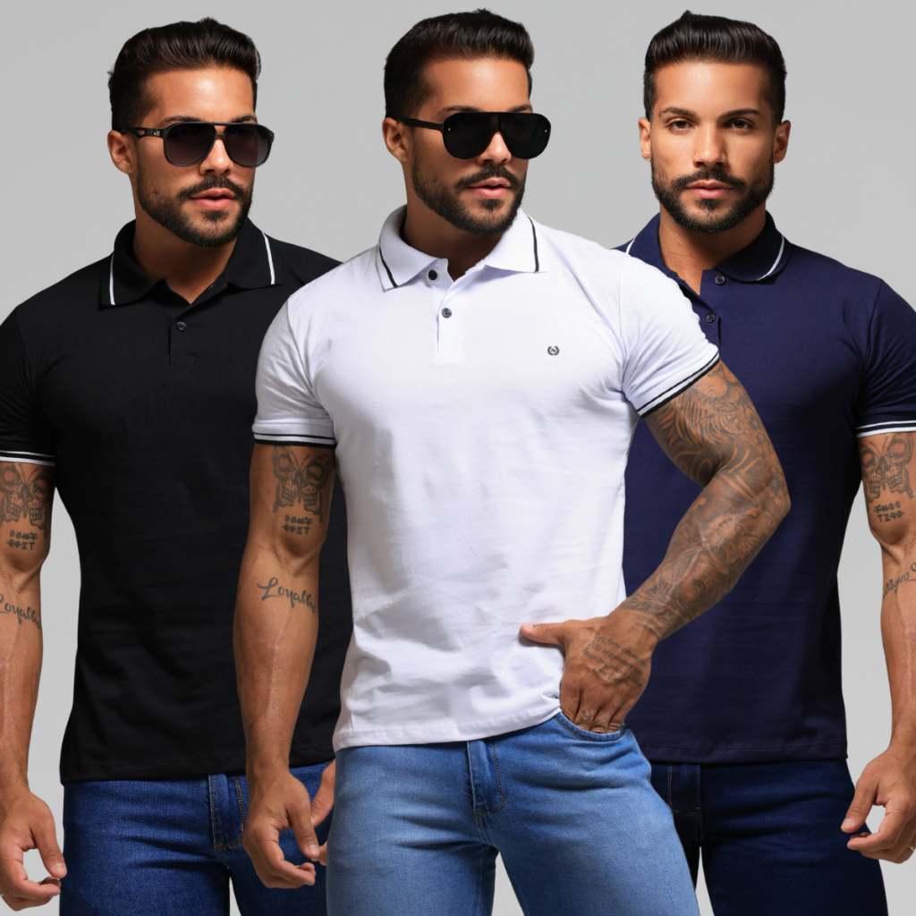 Kit 3 Camisas Gola Polo Masculina Alta Qualidade Camisetas 100% Algodão Slim Fit Premium Lisa Básica P ao GG Trabalho