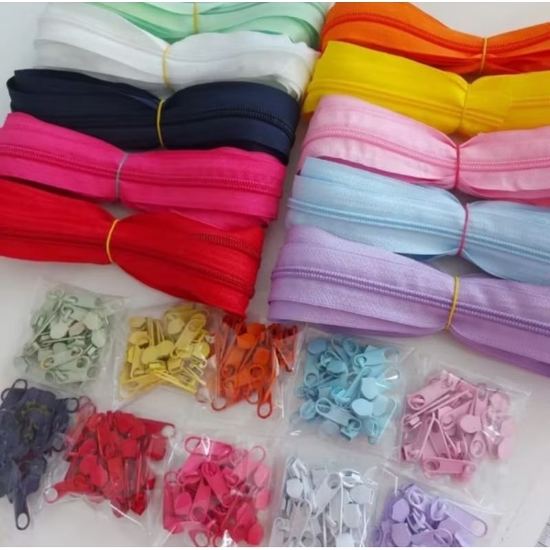 Zíper de nylon BNY, número 5 com 10 M + 10 cursor colorido número 5.