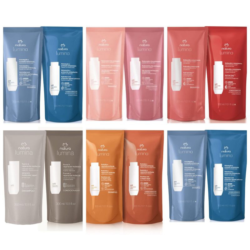 Kit Refil Shampoo e Condicionador Lumina Natura - Nutrição ou Reparação ou Força ou Antiqueda ou Liso