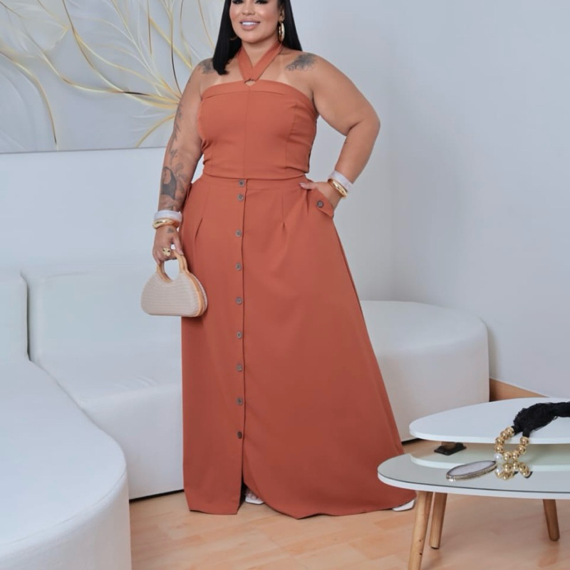 Conjunto plus size saia longa e cropped G2 G3 | Daniela em Oferta na Shopee