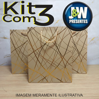 Sacola kit com 3 unidades - Bolsas Para Presente LUXO 23x18x10cm - FWB em Oferta na Shopee