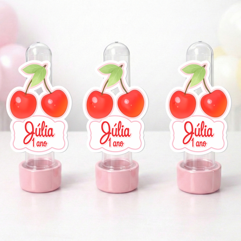 Aplique para Tubete Personalizado Cerejinha Frutinhas | Lembrancinha Aniversário