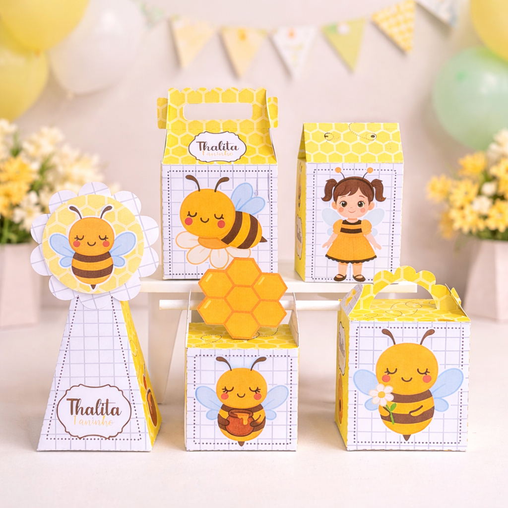 Kit Caixinhas Personalizadas Tema Abelhinha | Lembrancinhas Festa Infantil |20, 30 ou 50 Unidades | Nome e Idade
