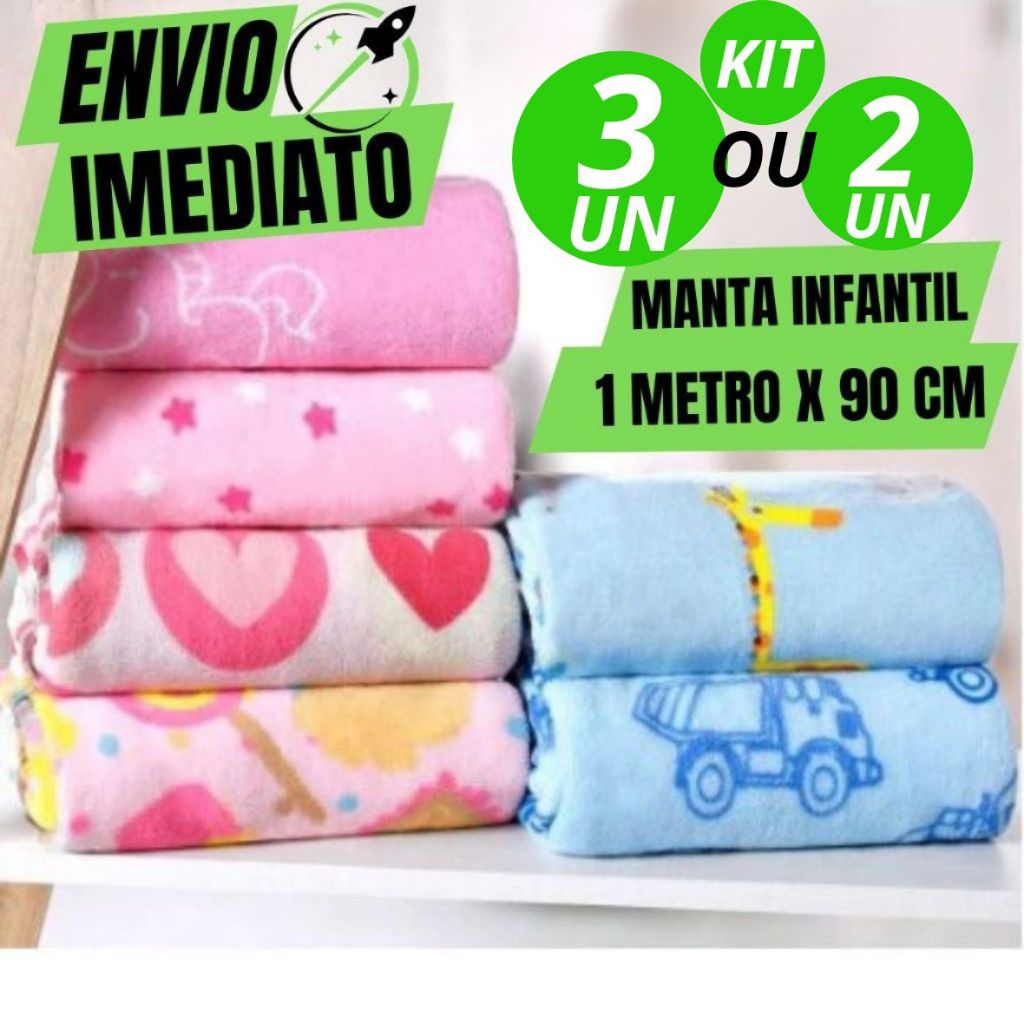 Jogo 3 2 Manta De bebê Cobertor Do Bebe Mantinha Microfibra Estampada Para Kit Maternidade 1 MT x 90 Cm em Oferta na Shopee