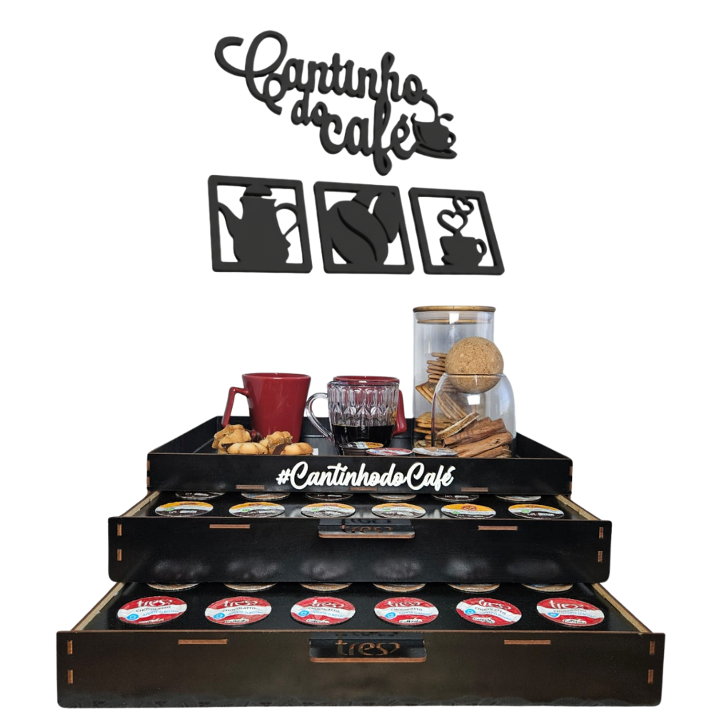 Bandeja Três Corações 48 Cápsulas Placa Cantinho do Café Organizador Suporte de Xícaras Preto em Oferta na Shopee