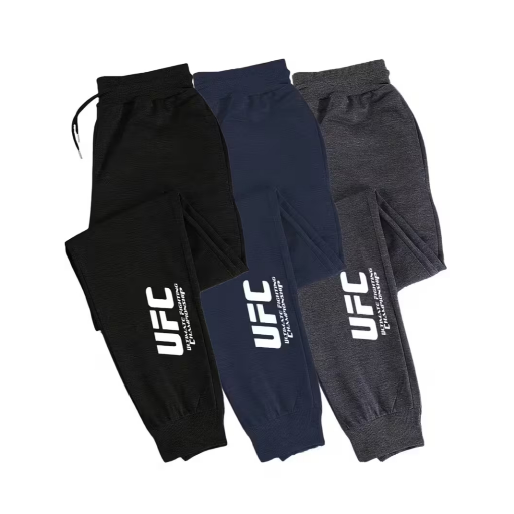 Pack de 3 Calças Desportivas Casuais Moletom com Cordão Elástico na Cintura e Estampa UFC+ULTIMATE FIGHTING CHAMPION
