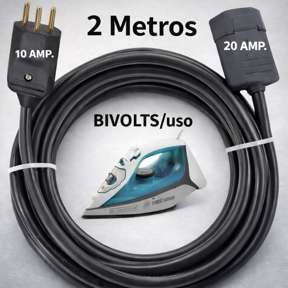 Extensão Elétrica (preto)  2 metros cabo PP 2,5 mm