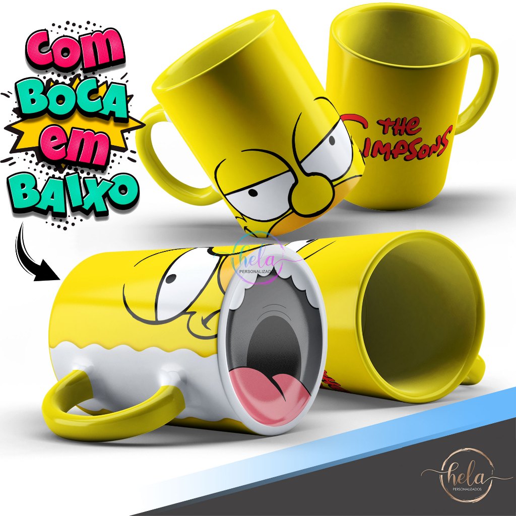 Caneca Homer Simpsons Bocão Com Boca Em Baixo Personalizada