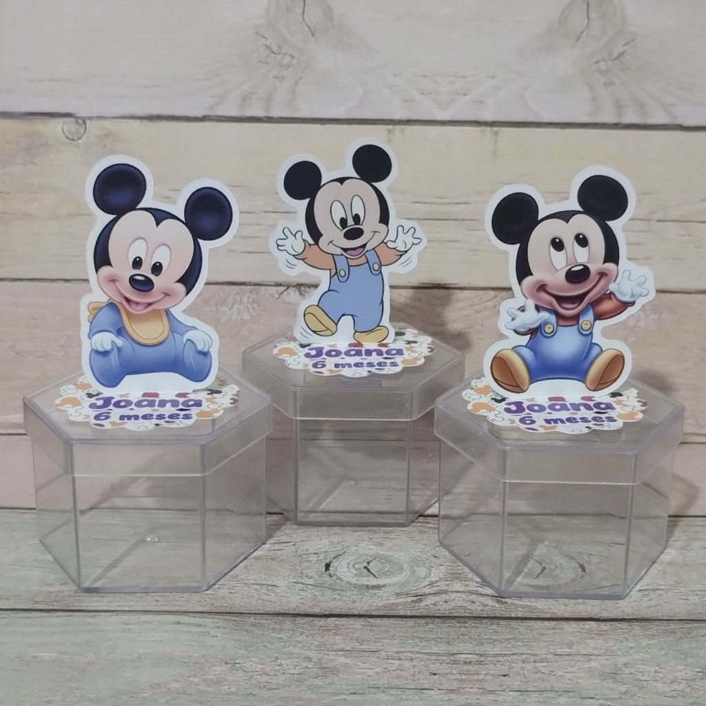 Aplique em Pé 3D Mickey Baby Festa Infantil Personalizado Nome e Idade para Decoração e Lembrancinha