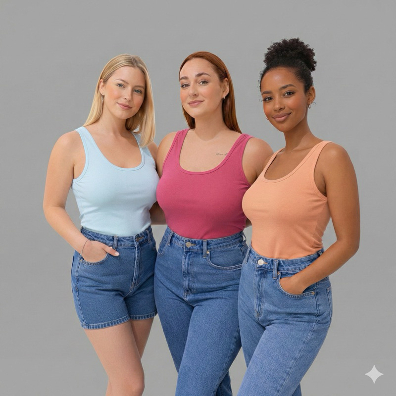 Blusas Feminina Regata Canelada Ribana Premium Social Americana Basica Promoção em Oferta na Shopee