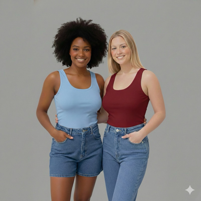 Blusas Feminina Regata Canelada Ribana Premium Social Americana Basica Promoção