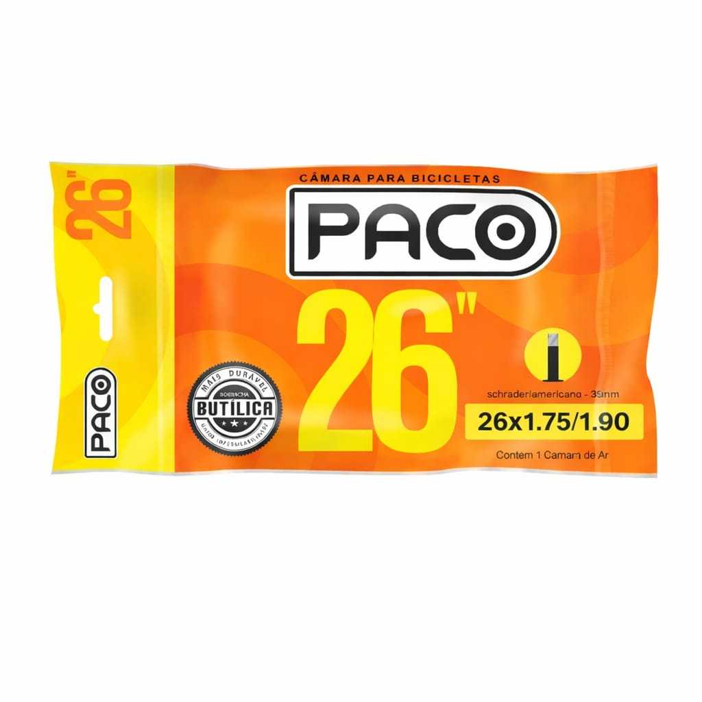camara de ar aro 26 bike paco mtb 26x1.75/1.90 valvula americana 35mm bico grosso