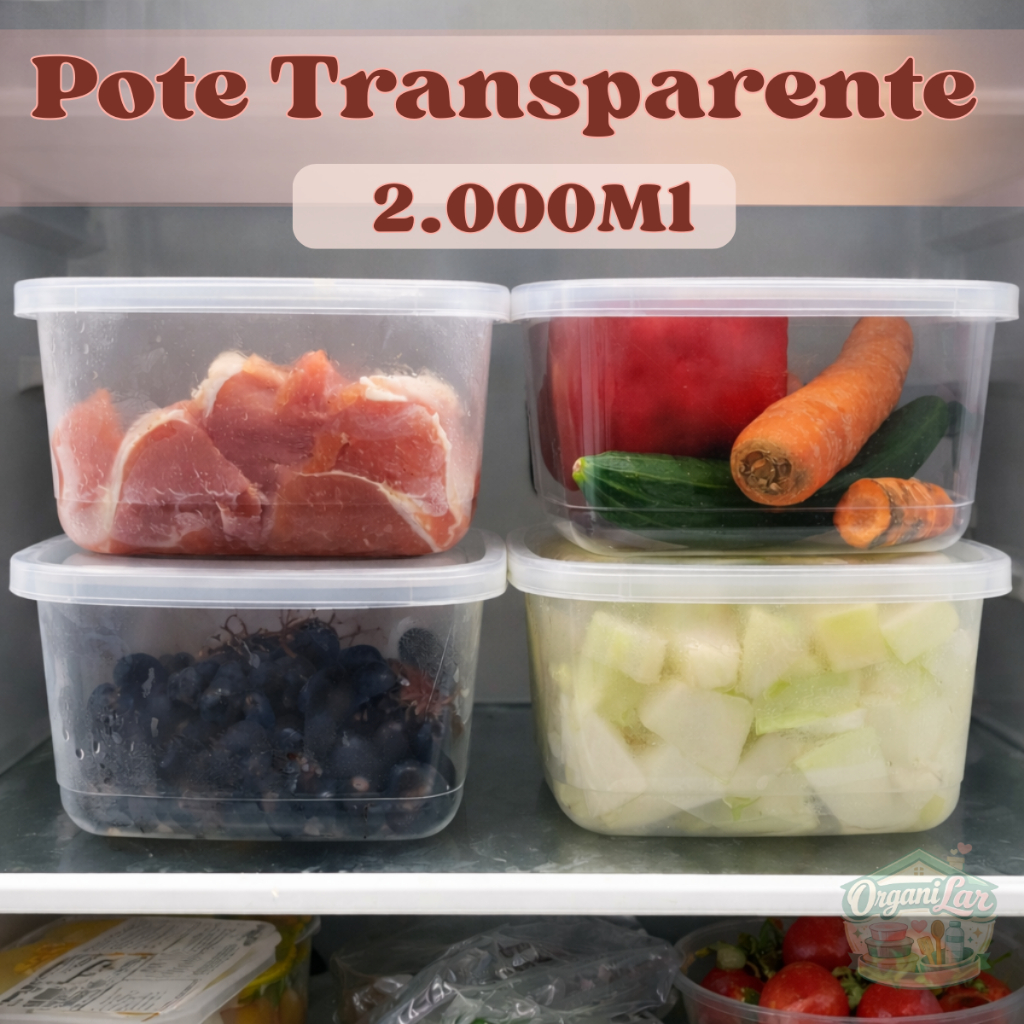 Kit Pote Erca Vasilhas Organizador Grande Marmita 2 Litros Transparente Reutilizável BPA FREE Microo em Oferta na Shopee