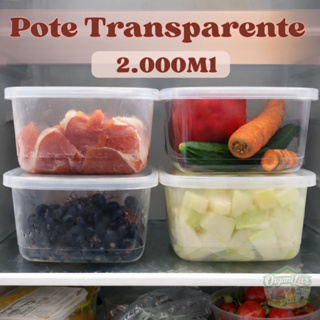 Kit Pote Erca Vasilhas Organizador Grande Marmita 2 Litros Transparente Reutilizável BPA FREE Microo em Oferta na Shopee