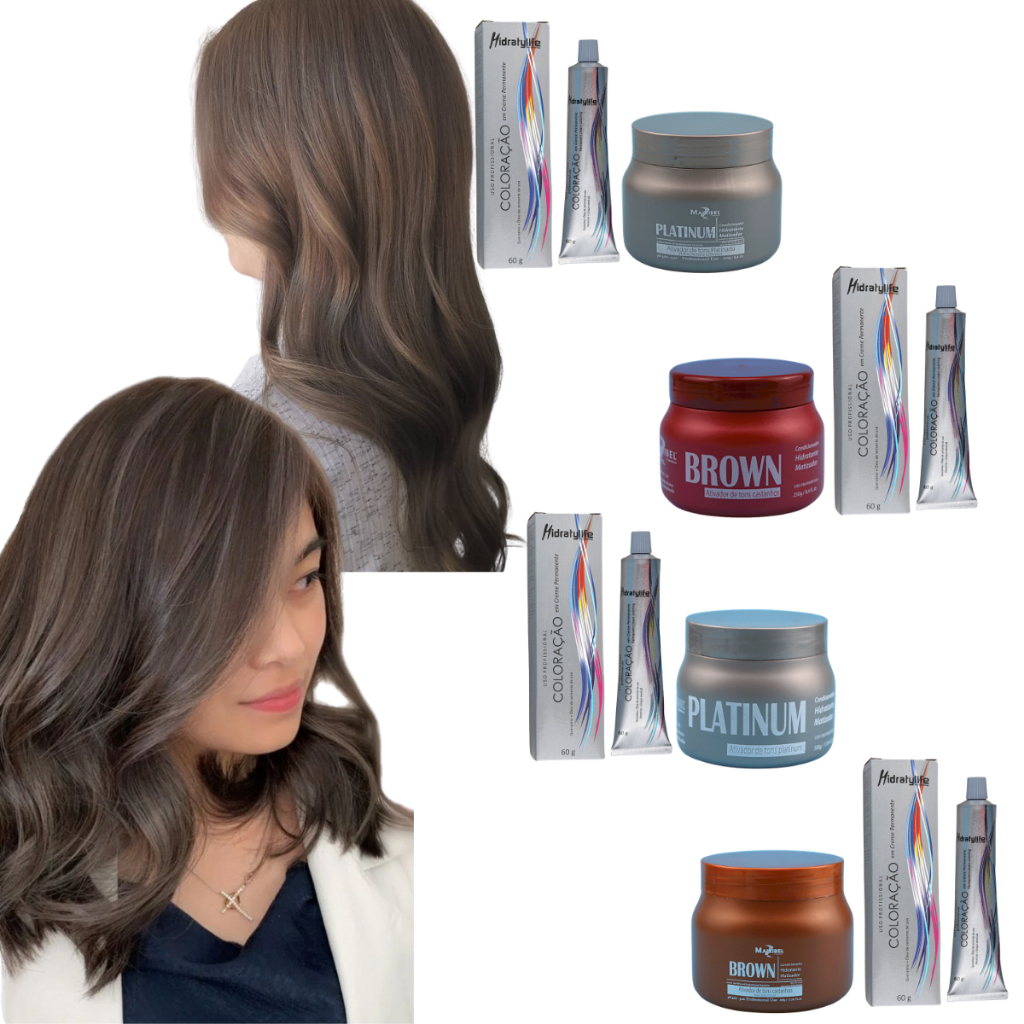 Kit Tinta de Cabelo Mairibel 5.1 Castanho Claro Cinza + Matizador 250g ou 500g