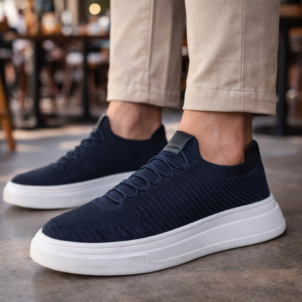 Sapatênis Masculino Casual Knit Meia Preto Esportivo Estiloso, Com Elástico Palmilha Ortopédica
