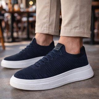 Sapatênis Masculino Casual Knit Meia Preto Esportivo Estiloso, Com Elástico Palmilha Ortopédica