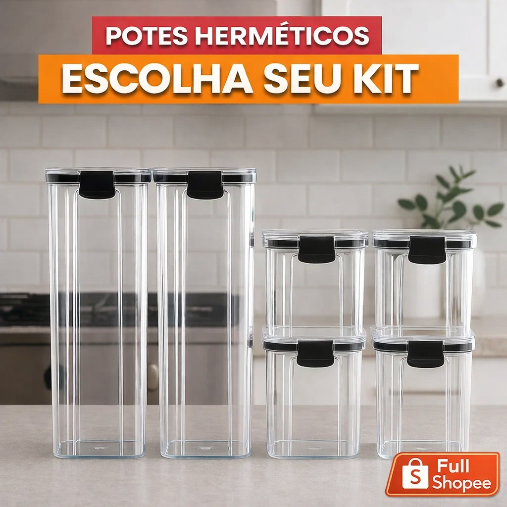 Kit Potes Herméticos Organizador de Mantimentos Transparente Com Trava BPA Free em Oferta na Shopee